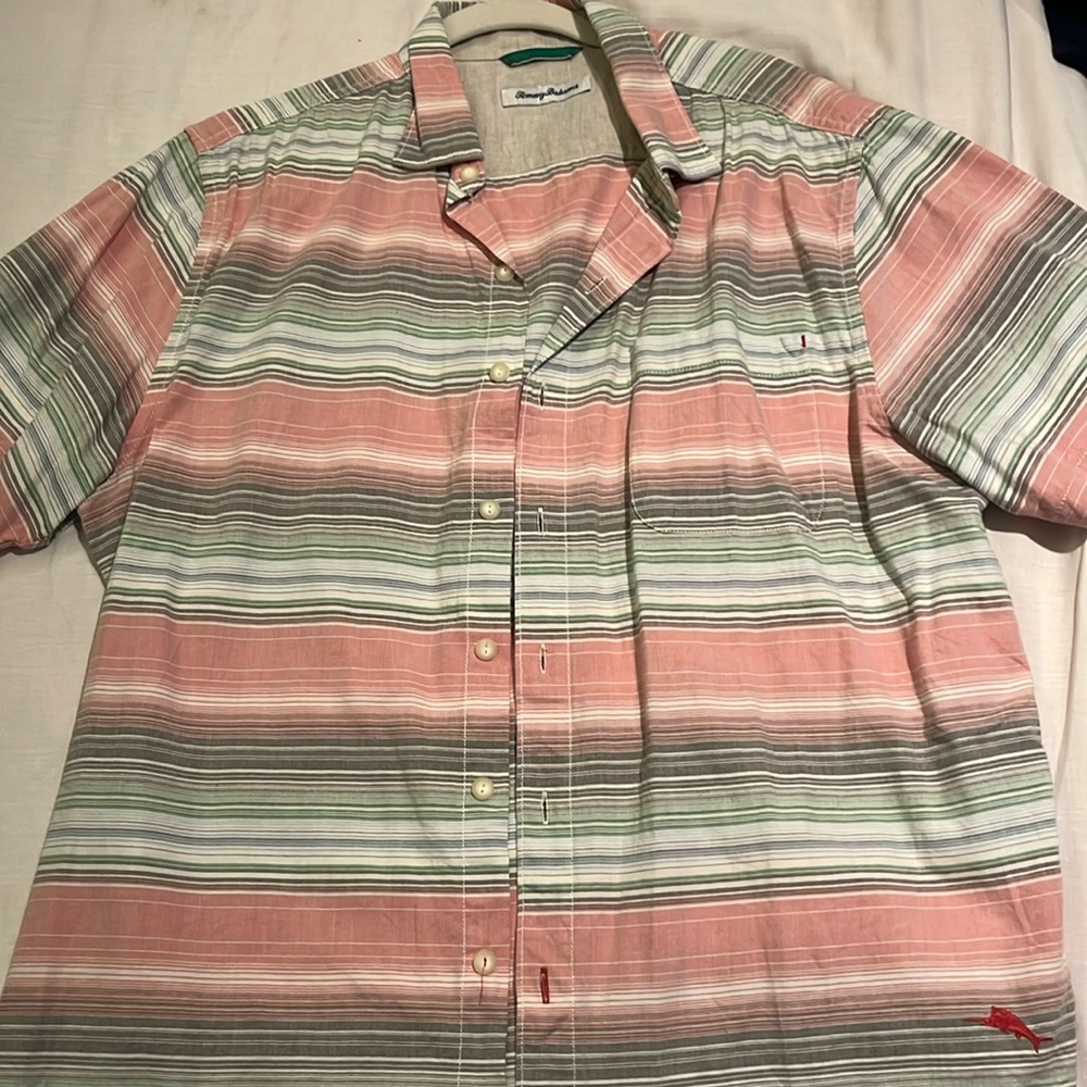 Tommy bahama pink striped large button down